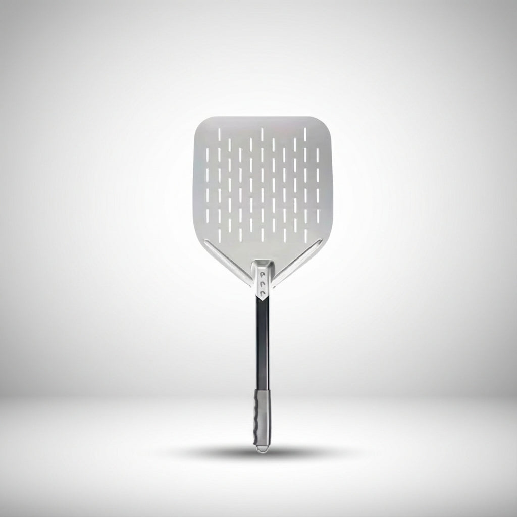 Pelle à pizza perforée en acier inoxydable avec manche en inox, accessoire pour four à pizza maison
