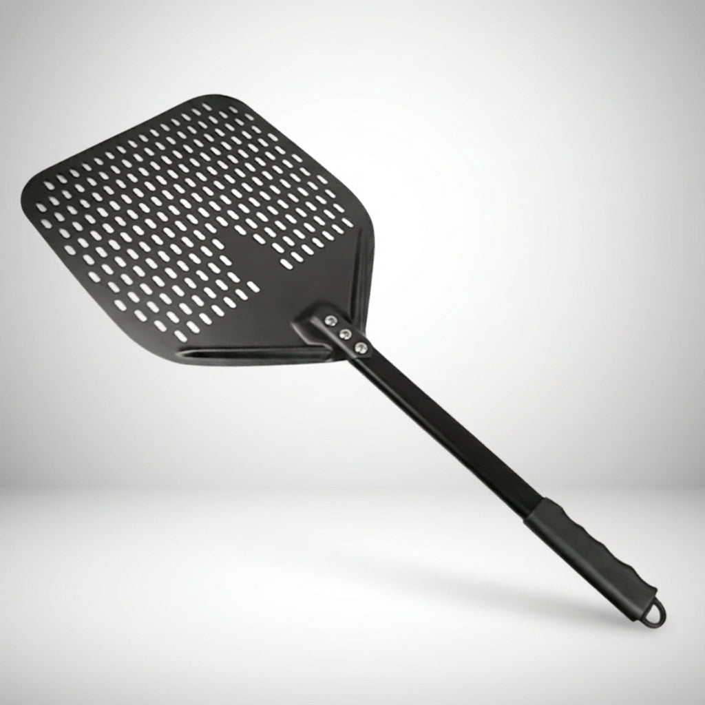Pelle à pizza en acier inoxydable avec manche en inox noir, accessoire pour four à pizza maison