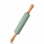 Rouleau à pâte en silicone anti-adhérent avec manche en bois pour préparation pizza maison