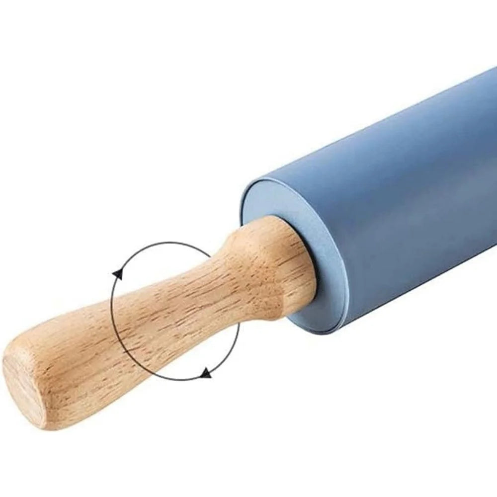 Rouleau à Pâte en Silicone Anti-Adhérent – Manche en Bois Ergonomique
