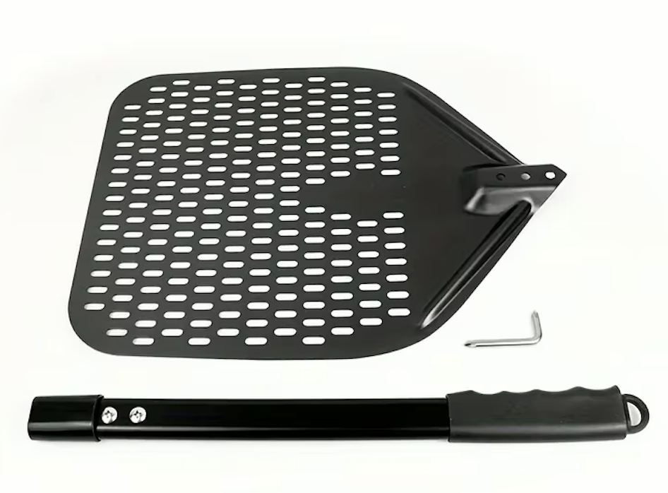 Pelle à pizza perforée Noire 30 cm – Aluminium antiadhésif avec manche pliable