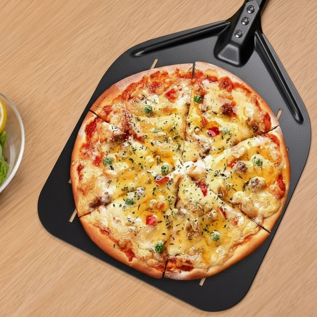 Pelle à pizza perforée Noire 30 cm – Aluminium antiadhésif avec manche pliable