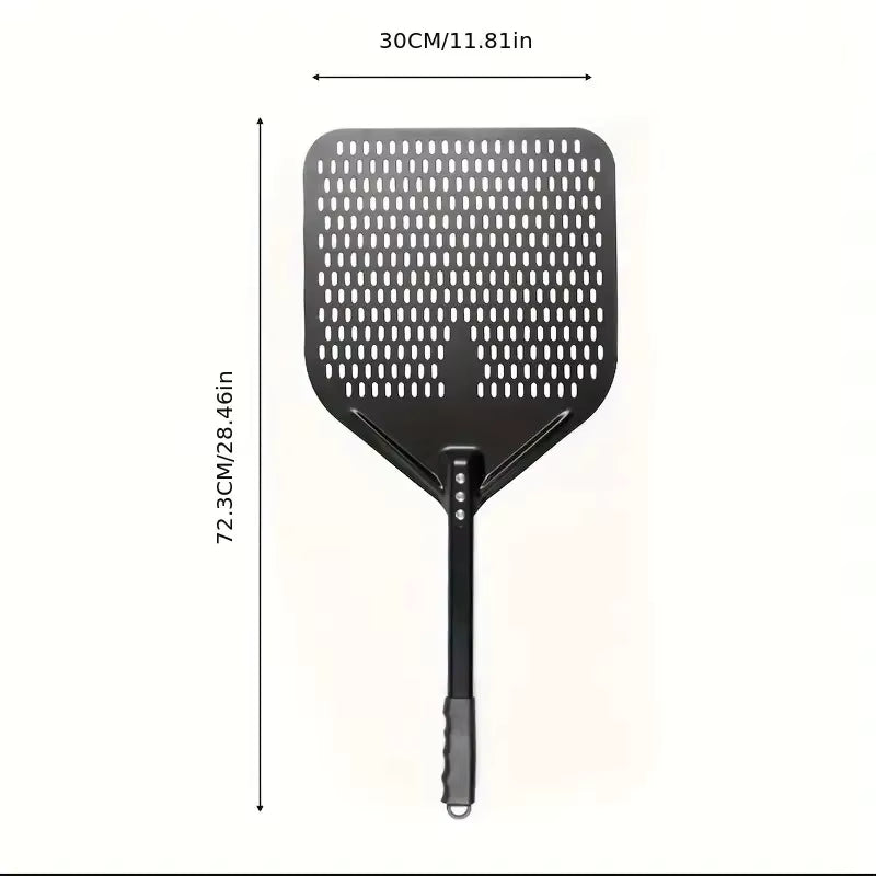 Pelle à pizza perforée Noire 30 cm – Aluminium antiadhésif avec manche pliable