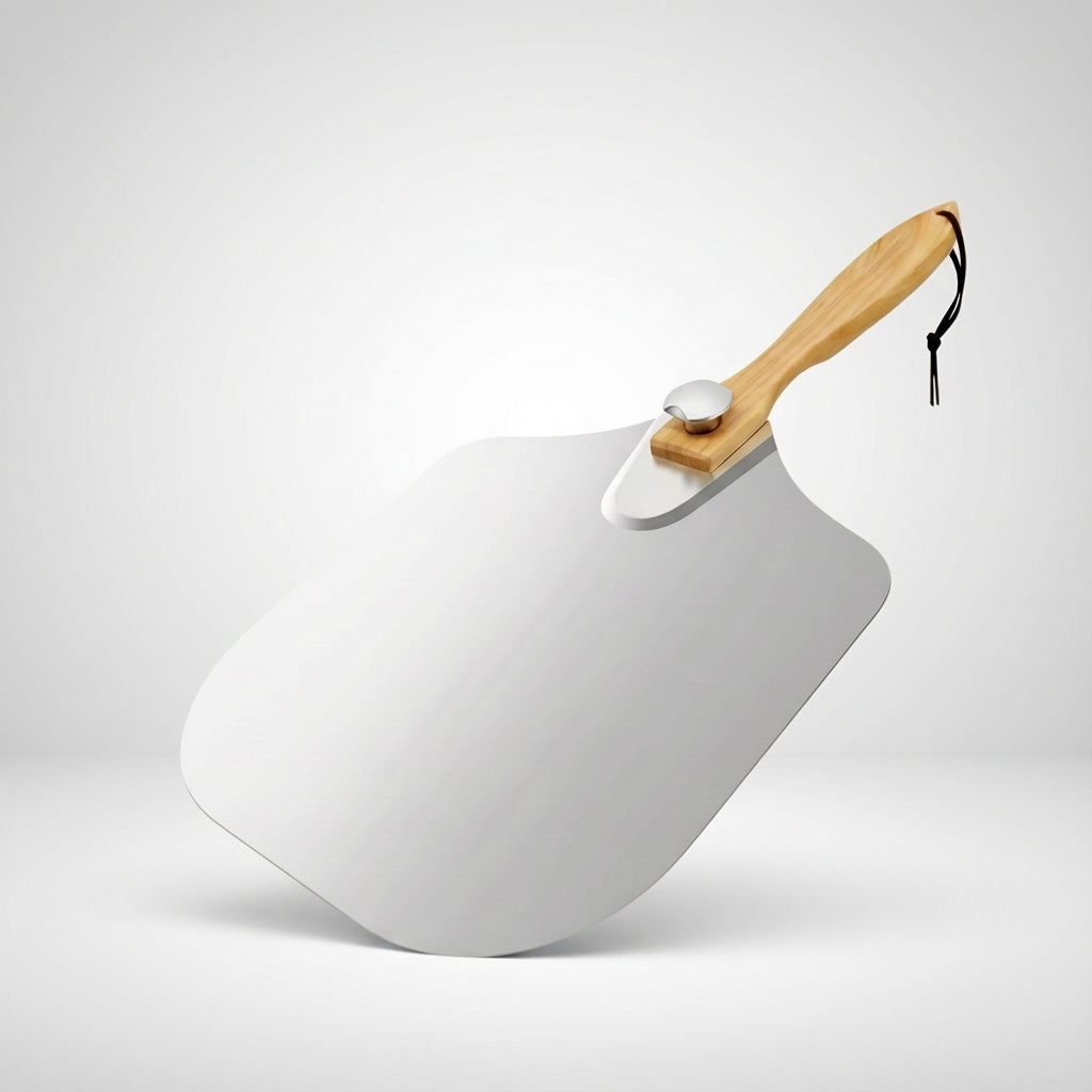 Pelle à pizza en acier inoxydable avec manche en bois, accessoire pour four à pizza maison – taille 12 pouces, forme rectangle